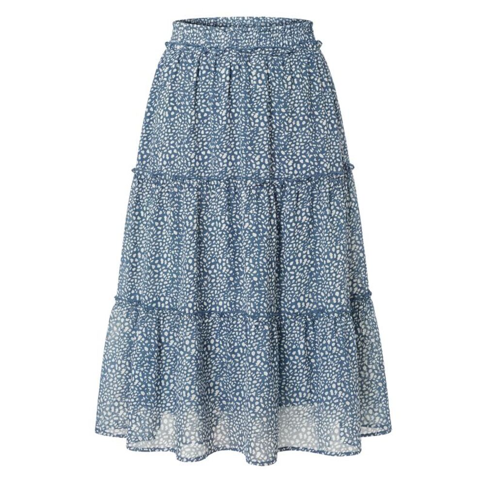 Womens Printed Chiffon Skirt Flowy A-Line Tiered Boho Summer Skirt Blue